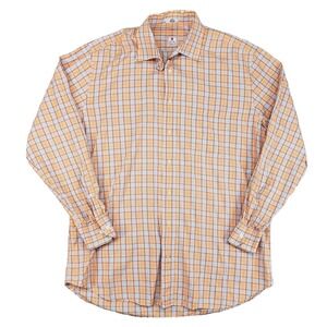 Peter Millar Tailored Fit Tattersall Check‎ Shirt Mens L Orange Blue Cotton